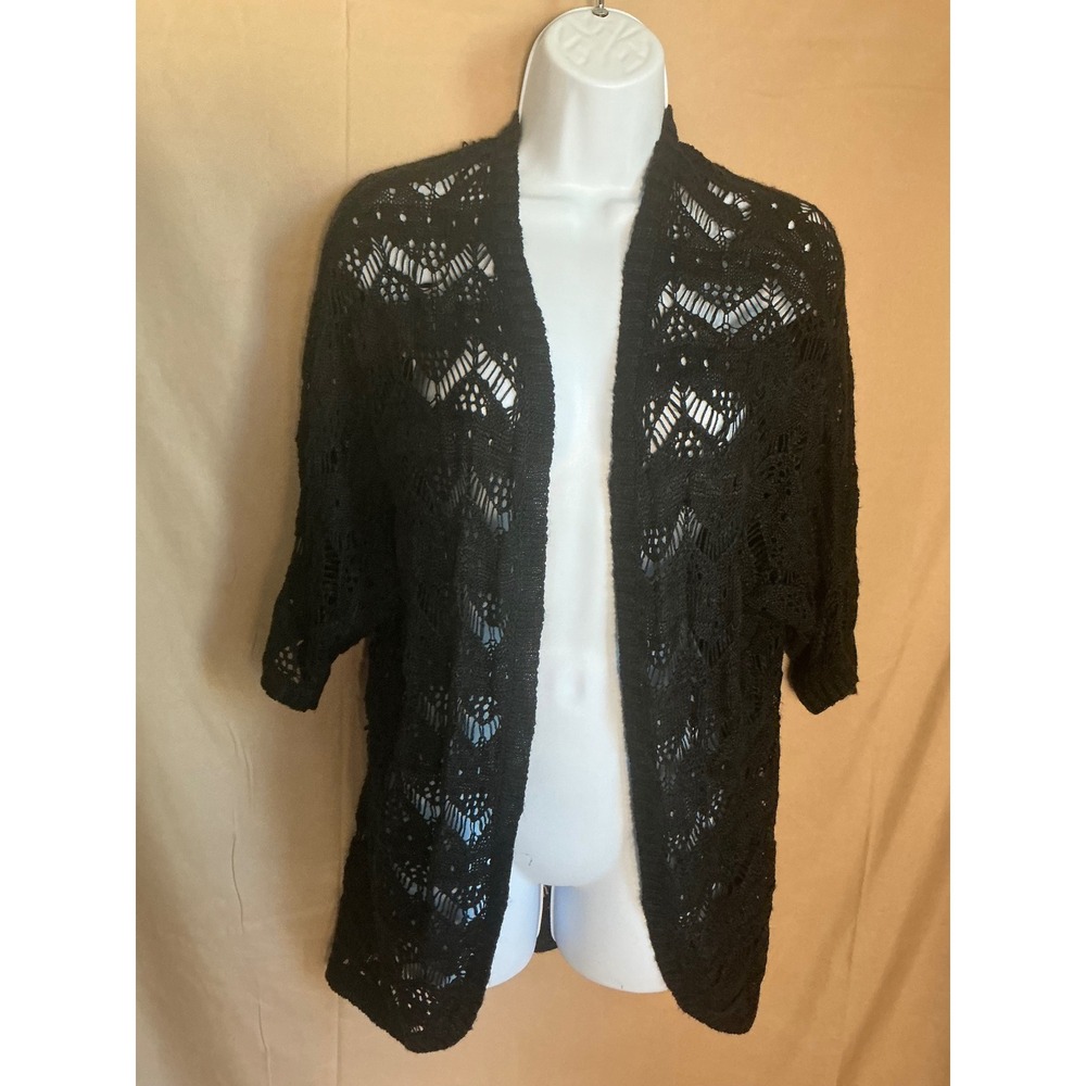 Pink Republic Cardigan Womens Large Black Excellent Open Knit Chevron Kimono